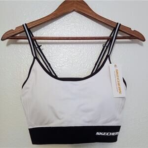 Skechers Sports Bra Black White Logo Athletic Workout Bra NWT SZ L